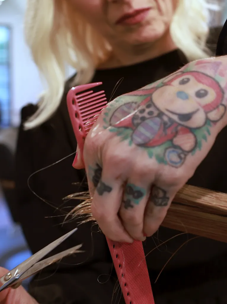 Close-up of Tatum styling with professional tools